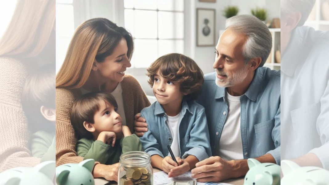Padres hablando con sus hijos de educación financiera