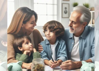 Padres hablando con sus hijos de educación financiera
