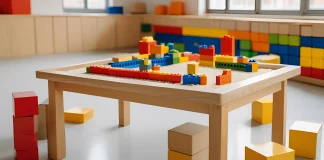 Cómo enseñar matemáticas a niños de infantil Clase de infantil con mesa de bloques de construcción para enseñar matemáticas